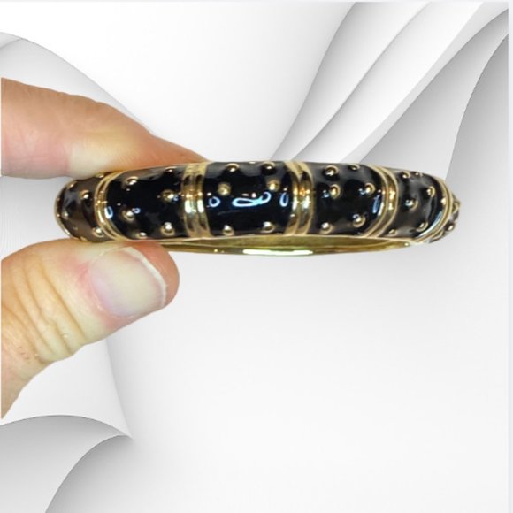 Cuff Bracelet with Snap Clasp, Black and Gold - Picture 3 of 7